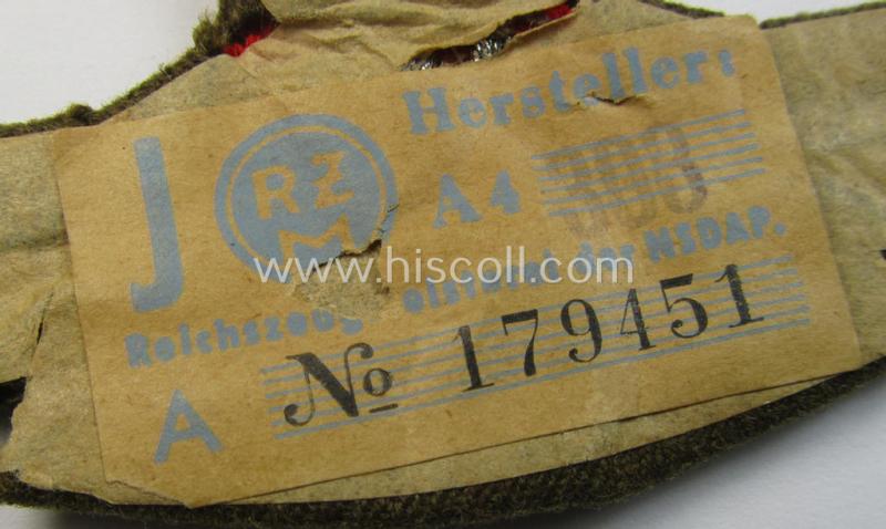 N.S.K.K. (ie. 'National Socialistisches Kraftfahr Korps') officers'-pattern, hand-embroidered arm-eagle (being an example of the 'Extra-Qualität' showing extraordinary detail!) still retaining its period-attached 'RzM'-etiket