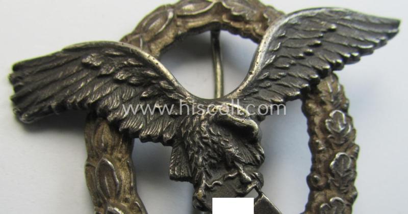 Superb, WH (Luftwaffe) 'Flugzeugführer-Abzeichen' (or: pilots'-badge) being a maker- (ie. 'BSW'-) marked- and typical 'Buntmetall'-based example as was produced by the maker (ie. 'Hersteller') named: 'Brüder Schneider' (ie. 'BSW')