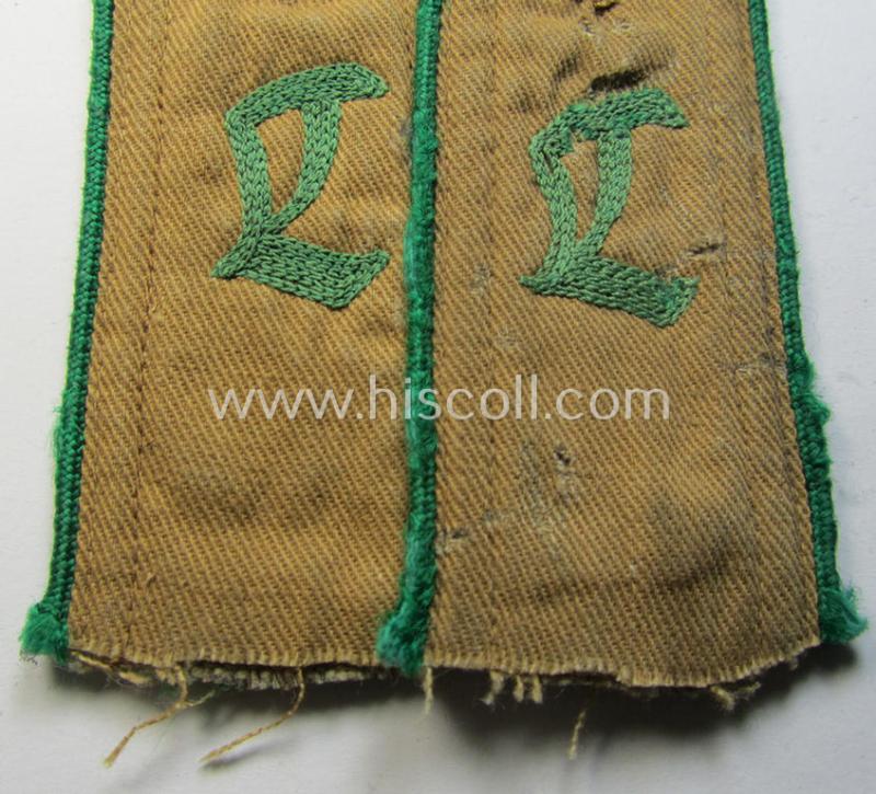 Attractive - and/or fully matching! - pair of (typical) early-period and neatly 'cyphered', so-called: 'Hitlerjugend' (HJ) 'Landjahr'-shoulderstraps as was intended for and used by a member with the rank of: 'Hitlerjunge'