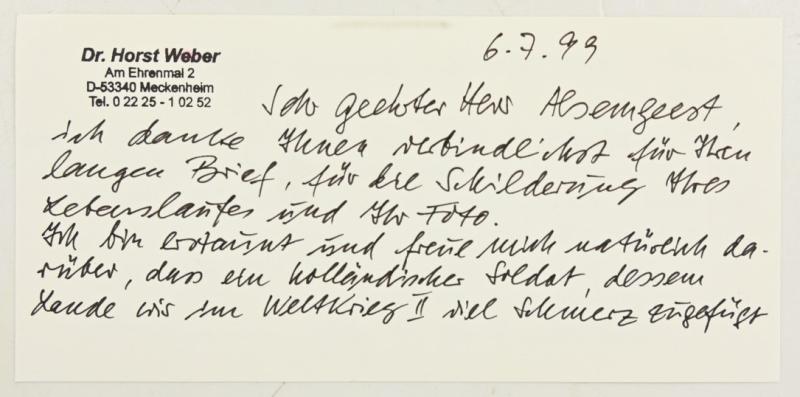 Signature of Kriegsmarine KC Recipient 'Horst Weber'