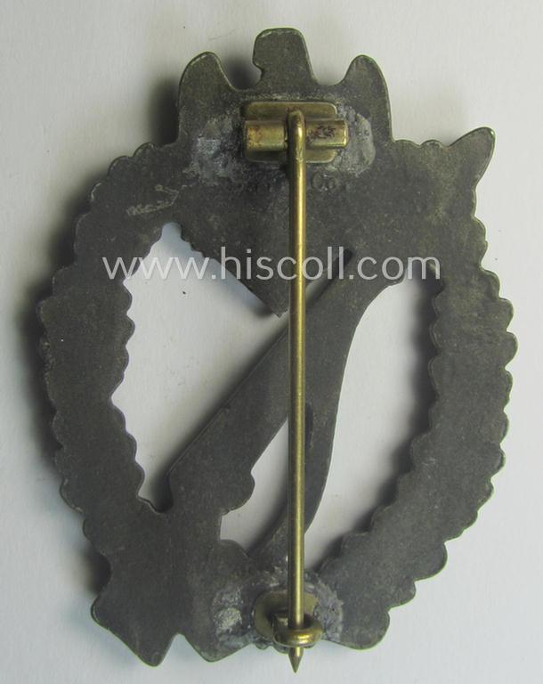 Attractive - and detailed! - 'Infanterie Sturmabzeichen in Bronze' (or: bronze-class infantry assault-badge ie. IAB) being a maker- (ie. 'S.H.u.C.o. 41'-) marked example as executed in bronze-toned, zinc-based metal (ie. 'Feinzink')