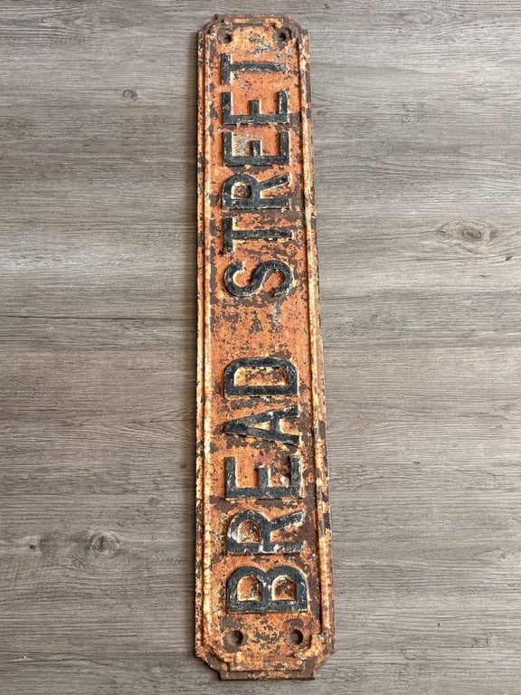 Fabulous Rare Original English Cast Iron City of London Street Sign Bread Street.