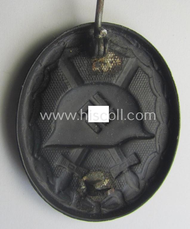 Minimally used- and/or hardly worn black-class wound-badge (or: 'Verwundeten-Abzeichen in Schwarz') being a typical non-maker-marked (and typically magnetic!) example
