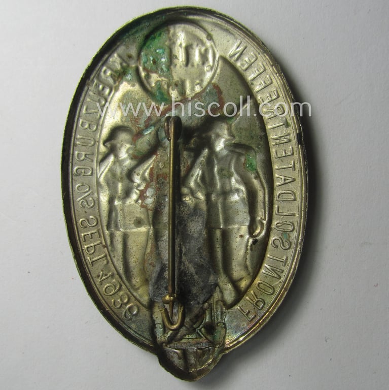 Commemorative, silverish-toned and/or tin-based: 'N.S.K.O.V.'- (ie. WWI-veteran-) related 'tinnie' being a non-maker-marked example showing the text: 'Frontsoldatentreffen - Kreuzburg o/s - Sept. 1936'