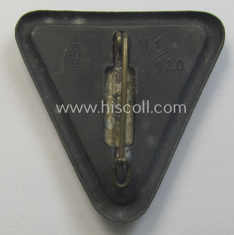 'NS-Frauenschaft'- (ie. NSF-) membership-badge (ie. 'Mitgliedsabz.') as was intended for a: 'Frauenschaftsleiterin' at 'Orts'-level (and that shows an: 'RzM M1/120'-designation)