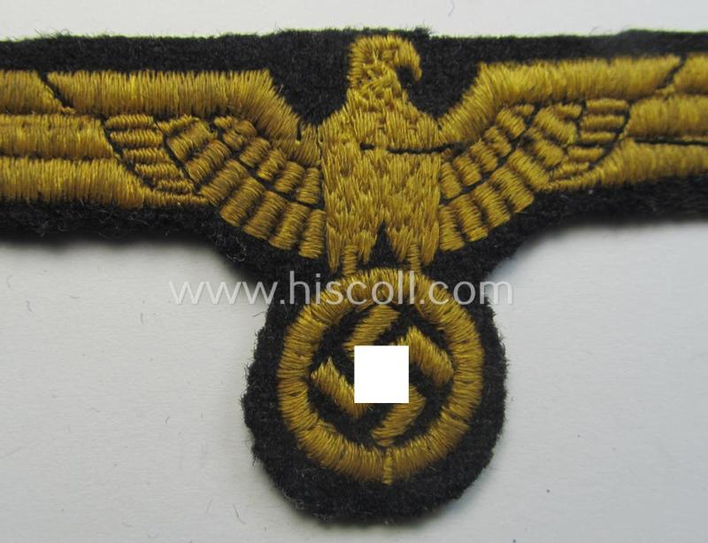 WH (Kriegsmarine) breast-eagle (ie. 'Brustadler für Mannschaften u. Uffz. der Kriegsmarine') being a 'standard-pattern'- and neatly machine-embroidered example that comes in a moderately used- ie. carefully tunic-removed, condition