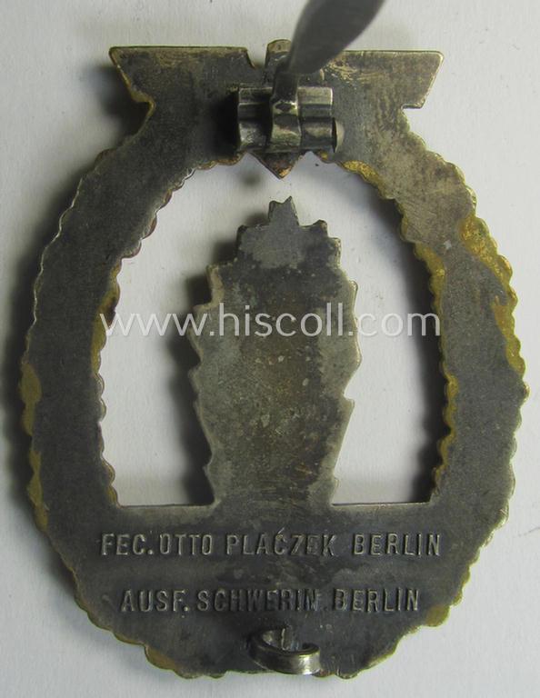 WH (Kriegsmarine) 'Kriegsabzeichen für Minensuch-, U-Boot-Jagd und Sicherungs-Verbände' (being a very detailed and clearly maker-marked example as executed in multi-coloured 'Buntmetall' as produced by the: 'Schwerin - Berlin'-company)