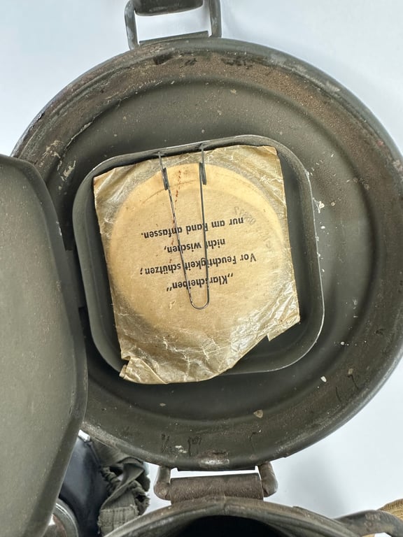 WW2 German Gas Mask & Canister With Cleaning Cloth , Spring & Spare Lenses