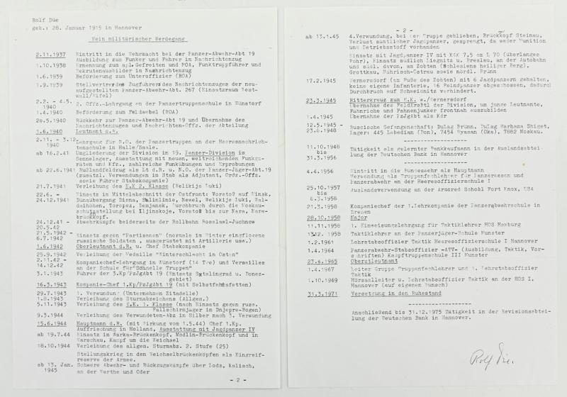 Signature of Wehrmacht (Heer) KC Recipient 'Rolf Düe'
