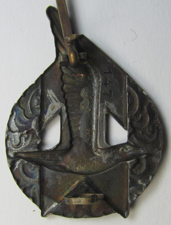 Superb - and presumably Dutch-produced! - example of a (male) NJS- (or: 'Nationale Jeugdstorm'-) related youth-sports-badge of the bronze-class (being an attractive example that shows a unique, engraved serial-number on its back)