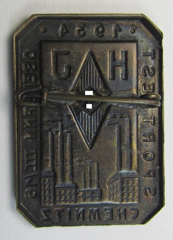 Superb - and rarely found! - HJ- (ie. 'Hitlerjugend'-) related day-badge (ie. 'tinnie' or: 'Veranstaltungsabzeichen') as was issued to commemorate a HJ-related sports-event named: 'H.J. Sportfest - Oberbann III/16 - Chemnitz - 1934'