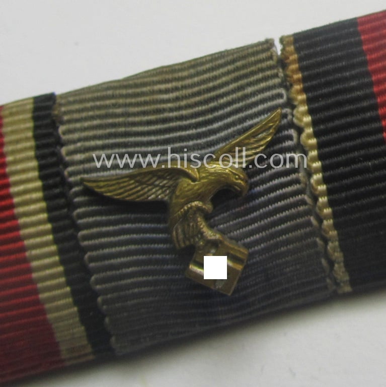 Superb, larger-sized ie. 5-pieced ribbon-bar (ie. 'Band- o. Feldspange') showing resp. the ribbons for an: 'EKII. Kl.', a: 'WH (Luftwaffe) D.A.', a: WH Czech 'Anschluss'- (ie. occupation-) medal and 2 Spanish commemorative awards