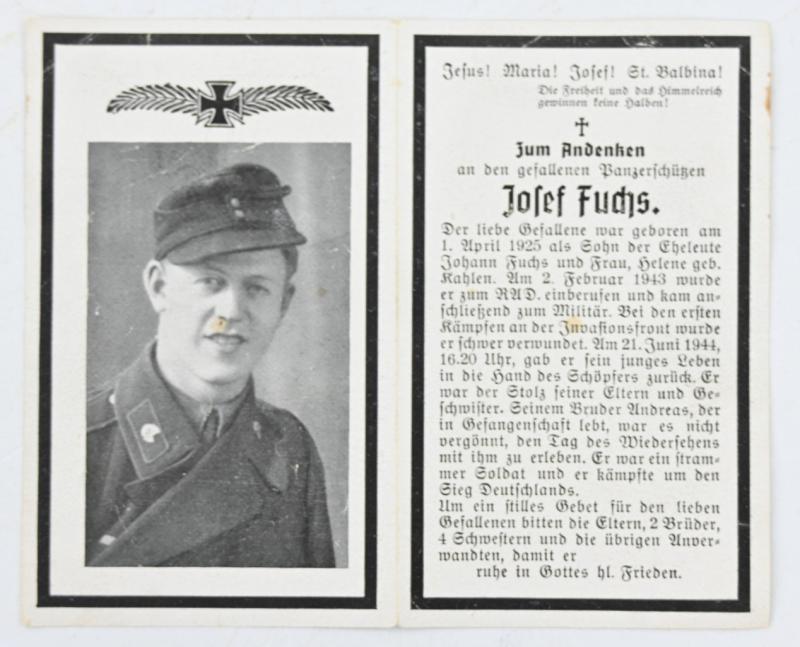 German Deathcard WH Panzerman Josef Fuchs Invasionfront