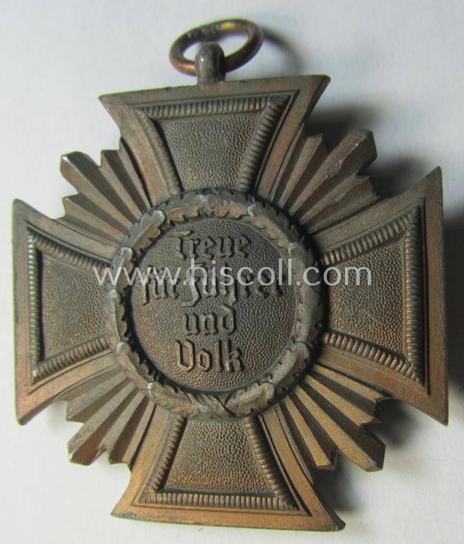 Attractive, 'N.S.D.A.P. Dienstauszeichnung in Bronze' (ie. '3. Stufe für 10 Jahre t. Dienste') being a (typical) non-maker-marked- (and 'heavy-weight'!) example that comes together with its (full length!) period ribbon (ie. 'Bandabschnitt')