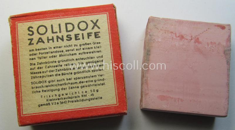 Unusual equipment-item: German WWII-era toothpaste (ie. 'Zahnseife') of the make 'Solidox' that comes in a 'mint- ie. unissued', condition