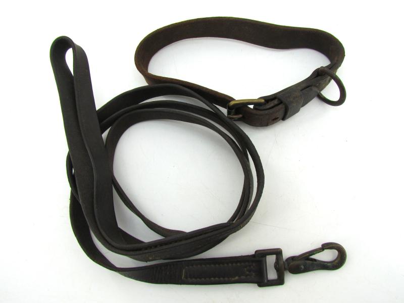 US WWII Era leather Dog Collar & Leash