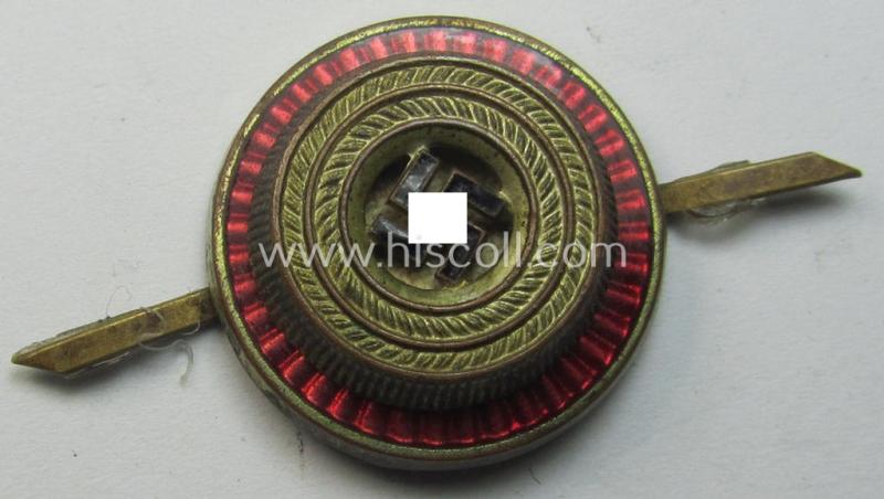 Matching (political-style) N.S.D.A.P.-visor- (ie. 'Schirmmützen'-) cap-insignia-set for a: 'politischen Leiter' (comprising of a cap-wreath and dito cap-cocarde, both pieces being neatly: 'RzM' and/or: 'M1/47'- (ie. 'M1/63'-) marked example...