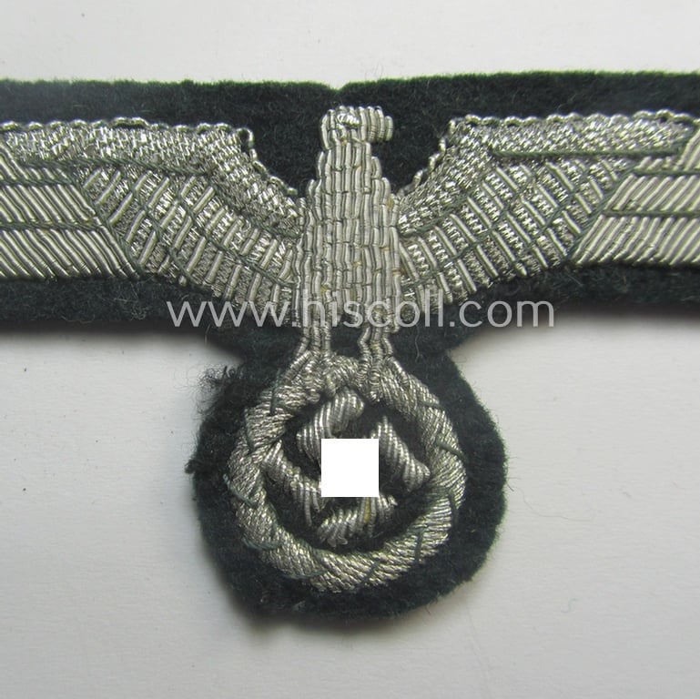 WH (Heeres) officers'-type, hand-embroidered breast-eagle (ie. 'Brustadler für Offiziere') as was executed in bright-silverish-coloured braid as was intended for usage on the various officers'-pattern tunics