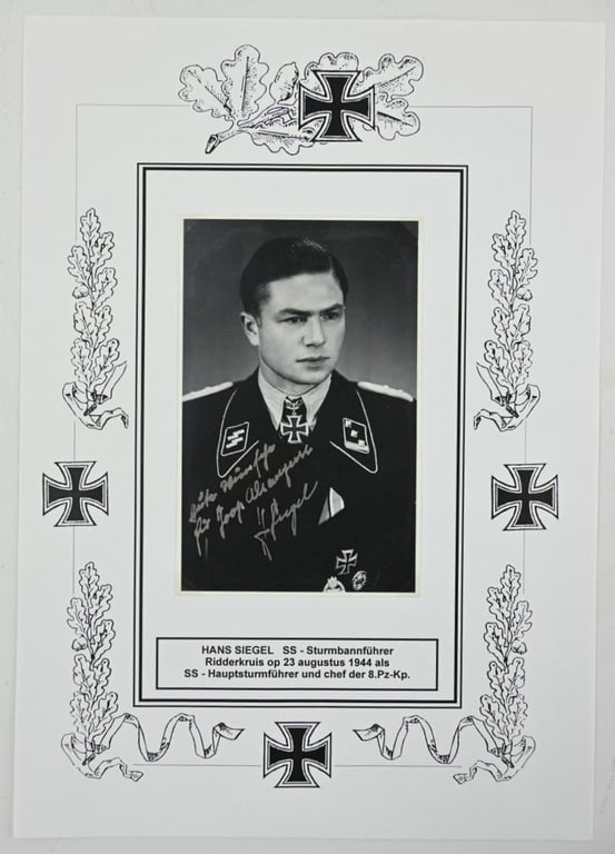 Signature of Waffen-SS KC Recipient 'Hans Siegel'