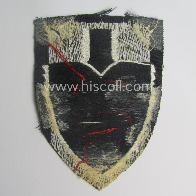 Truly used, EM- (ie. NCO-) pattern, so-called: RAD (ie. 'Reichsarbeitsdienst') sleeve-badge (or: 'Dienststellenabzeichen') bearing the (to date unidentified!) specialist-designation: 'W 85'