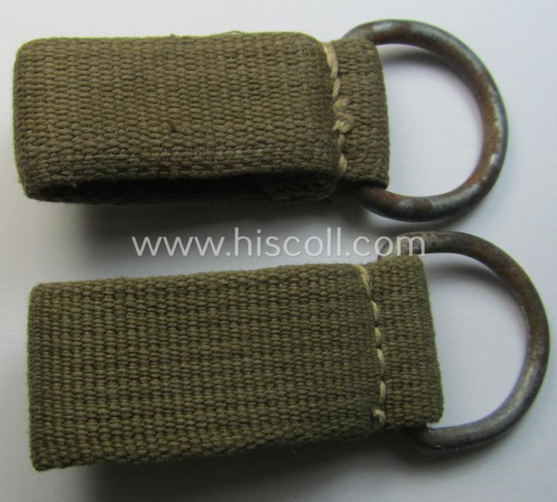 Matching pair of WH (Heeres, LW etc.) greenish-beige-coloured- and/or linnen-based, 'tropical'-issued: 'Tragelaschen' (ie. 'D-ring-loops') being both identical (albeit non-maker-marked) examples
