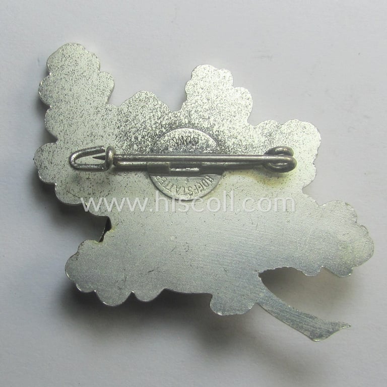 Lapel-pin (ie. 'Zivilabzeichen') denoting membership within: 'Nat. Soz. Deutscher Frontkämpferbund Stahlhelm'- (or: 'N.S.D.F.B.St.'-) being a maker- (ie. 'Hofstätter'-) marked example that is executed in (frosted) silvered metal (ie. 'Buntmetall')