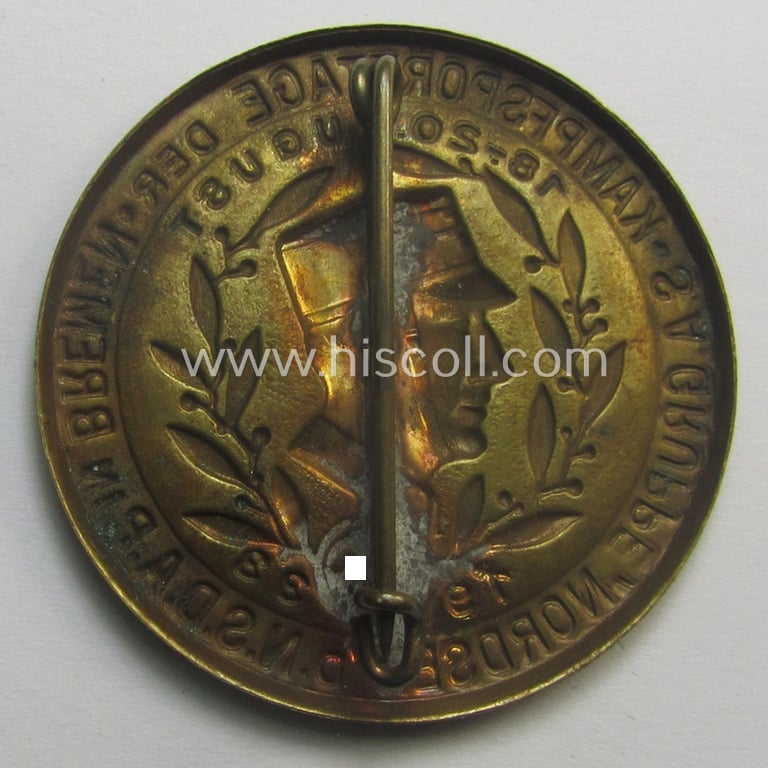 Commemorative - and fairly early-period! - SA- (ie. 'Sturmabteilungen'-) related 'tinnie': 'Kampfsporttage der SA-Gruppe Nordsee d. N.S.D.A.P. in Bremen - 18.-20. August 1933'