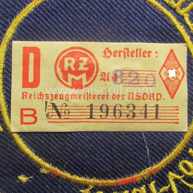 HJ- (ie. 'Flieger-HJ') specialist-armbadge (or: 'Schulabzeichen') depicting the text: 'Techn. Vorschule d. Luftwaffe - 3 - Dessau' (still retaining its 'RzM'-etiket!)