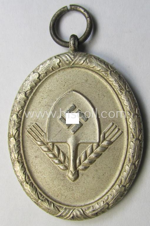 Attractive example of a: RAD (ie. 'Reichsarbeitsdienst') so-called: 'Dienstauszeichnung 3. Stufe für Männer' (as was intended for 12 years loyal-service) and that came together with its period piece of ribbon (ie. 'Bandabschnitt')