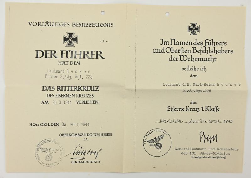 Signature of Wehrmacht Heer KC Recipient 'Karl-Heinz Becker'