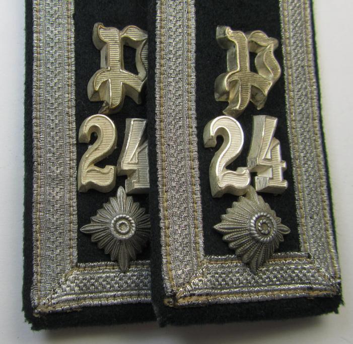 Attractive - and/or fully matching! - pair of WH (Heeres), pre-war-period- ie. 'M36'-pattern (pointed-styled), neatly 'cyphered' NCO-type shoulderstraps as was intended for a: 'Feldwebel des Panzer-Abwehr-Abteilungs 24'