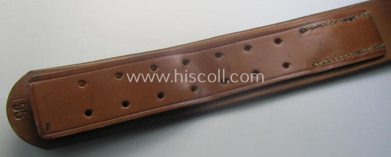 Hardly used, early- (ie. mid-) war-period, black-coloured WH (Heeres, Luftwaffe, Waffen-SS etc.) 'standard-issue'-pattern belt (ie. 'Koppelriemen') being a 95 cms. sized example that is void of a  makers'-designation or date