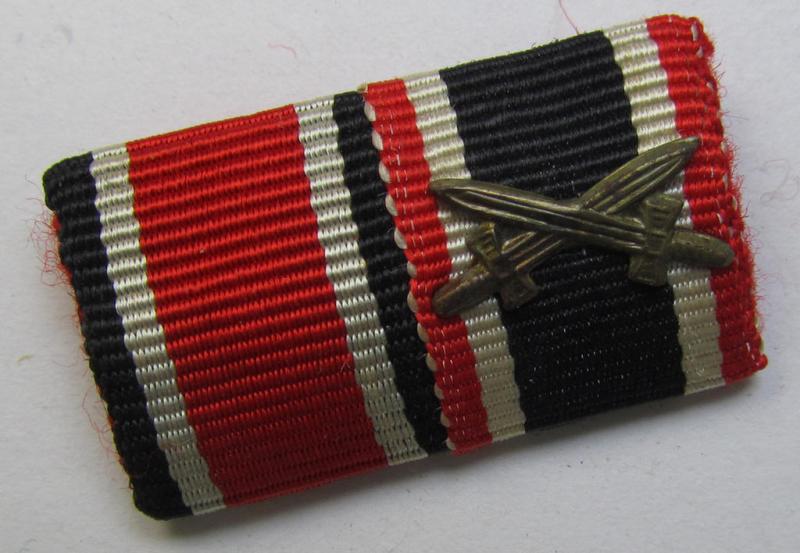 Two-pieced, WWII-period ribbon-bar (ie. 'Feld- o. Bandspange') as was intended for the combination: 'EK II. Klasse' and 'KvK II. Klasse mit Schwertern'