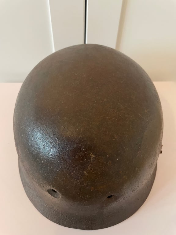ORIGINAL WWII GERMAN M38 FALLSCHIRMJAGER HELMET WITH BULLET HOLE.