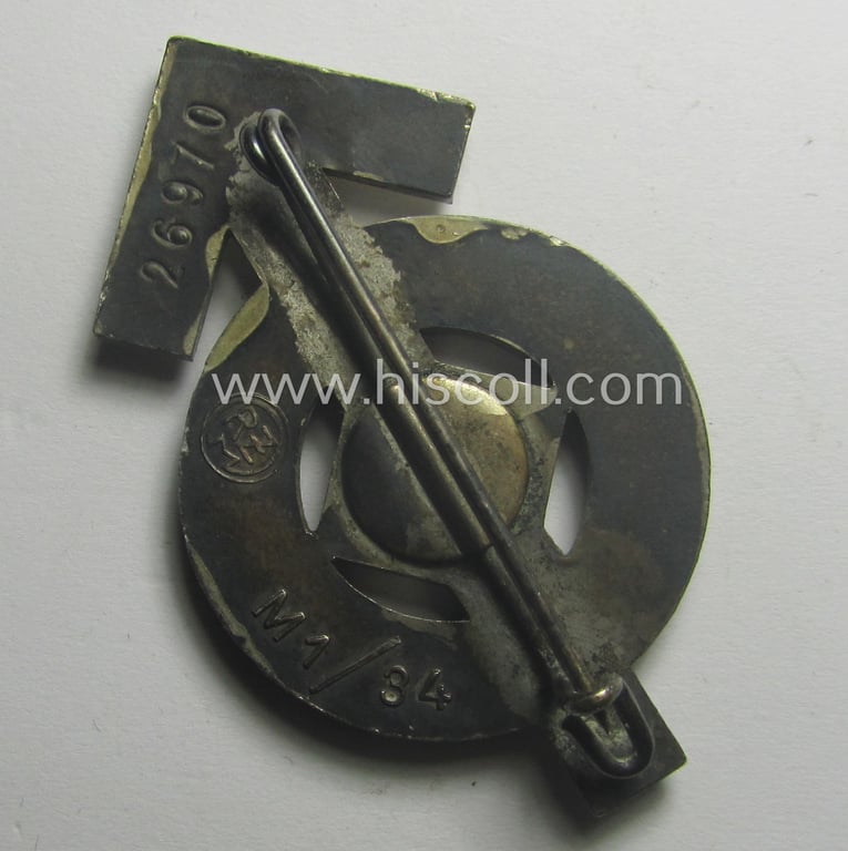 HJ (ie. 'Hitlerjugend'): 'Leistungsabzeichen in Silber' being a maker- (ie. 'RzM M1/34'-) marked example with unique (quite low!) bearers'-number: '26970'