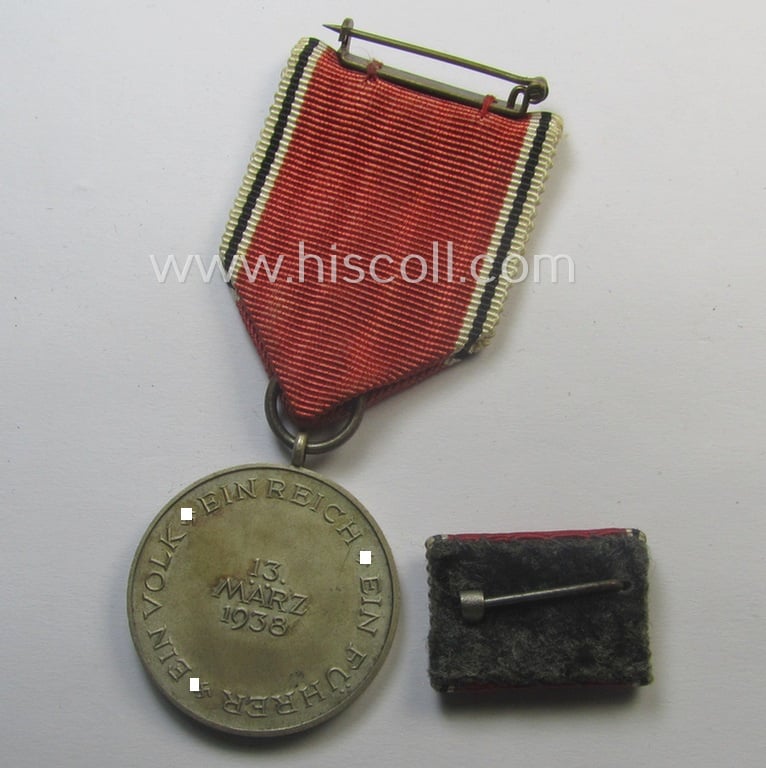 WH Austrian-occupation- (ie. 'Anschluss'-) medal: '13. März 1938' that came with its single-pieced ribbon-bar as issued and/or recently found
