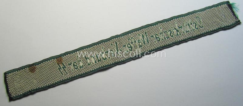 Neat - albeit clearly shortened - Waffen-SS 1943/44-pattern- and neatly 'BeVo'-woven cuff-title (ie. 'Ärmelstreifen') that is entitled: 'Osttürkischer Waffen-Verband der SS'