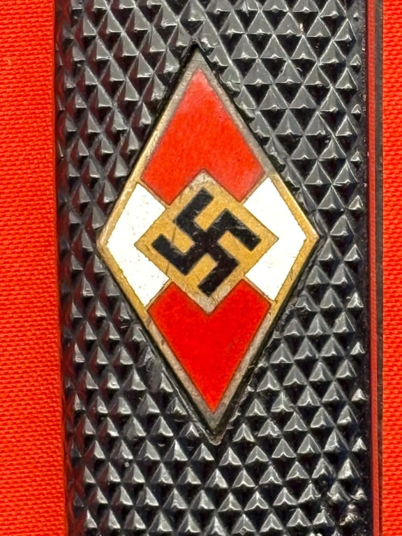 WW2 GERMAN HITLER YOUTH KNIFE RZM STAMPED M7/60 FOR RARE MAKER GUSTAV L. KOLLER NACHFOLGER WITH THE UNSTIPPLED HJ EMBLEMED DIAMOND