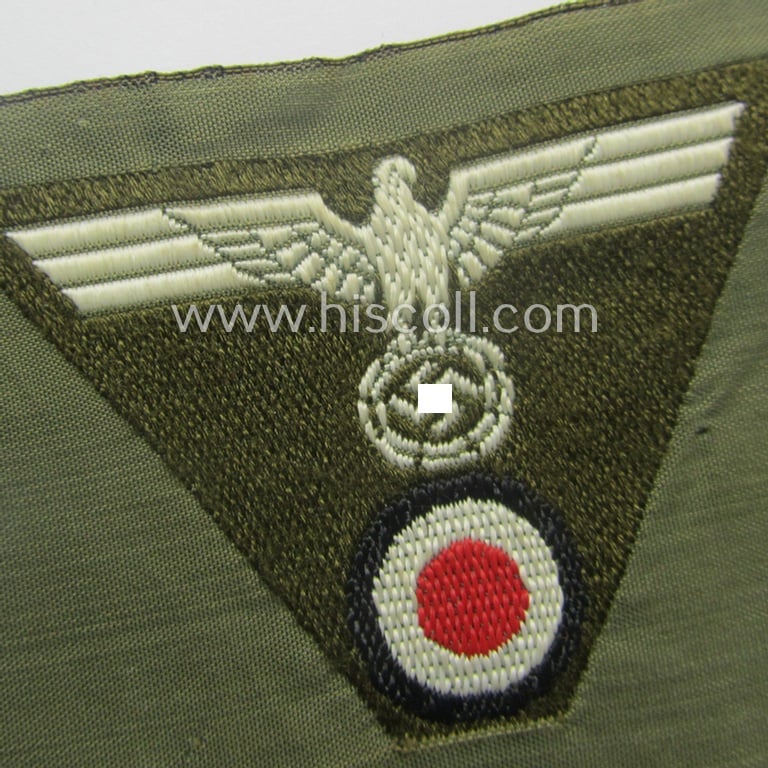 Attractive - and scarcely encountered! - OT- (ie. 'Organisation Todt'-) related, so-called: 'M43-pattern'-cap-trapezoid, as executed in the neat 'BeVo'-weave pattern on a greenish-brown-coloured background