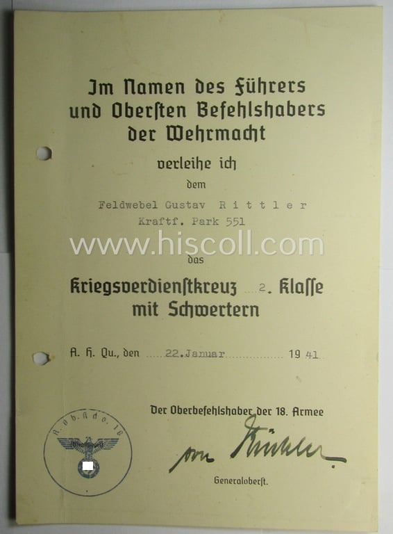 Interesting, 8-pieced 'WWI'- (ie. TR-) related grouping comprising of a 5-pieced medal-bar (ie. 'Ordenspange'), 2 ribbon-bars, a black-class wound-badge and 4 award-documents as awarded to Gustav Adolf Rittler