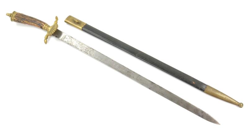German WW1 Etched Hirschfanger Jager Quillback Hunting Dagger