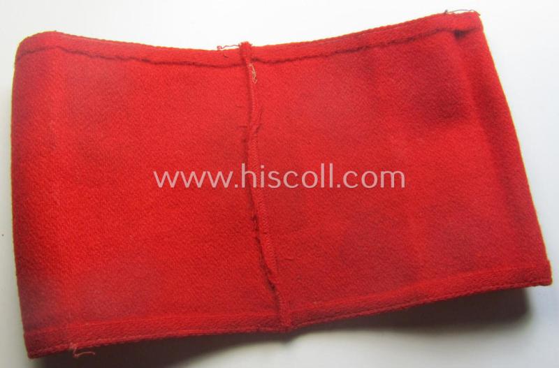 Truly used- and/or worn N.S.D.A.P.-pattern, smooth-woolen-based swastika-armband (ie. 'Armbinde') that misses its 'RzM'-etiket