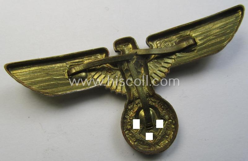 Attractive - bright-golden-coloured- and/or: 'Buntmetall'-based (political-style) visor- (ie. 'Schirmmützen'-) cap-eagle being a detailed example that is neatly: 'RzM' and/or 'M1/47' marked on its back