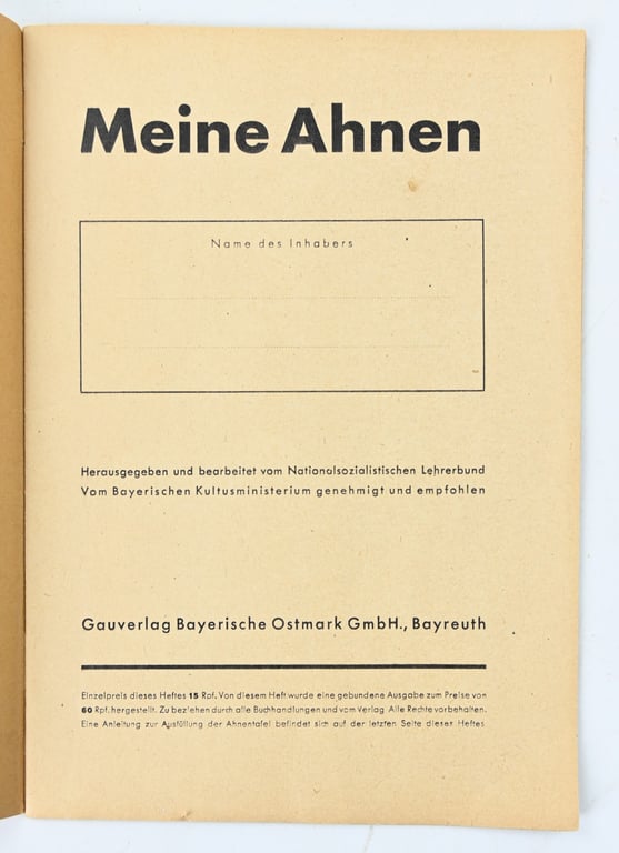 German Third Reich 'Ahnenpass' Ancestral Passport.
