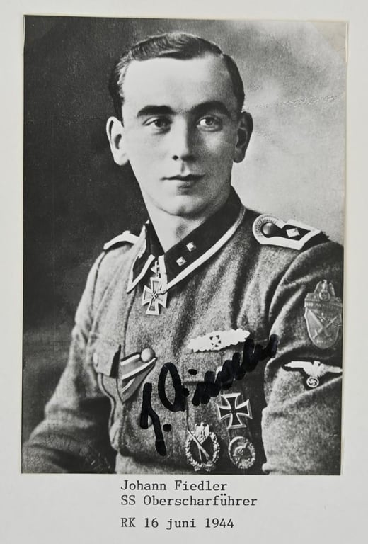 Signature of Waffen-SS Knight's Cross Recipient Johann Fiedler