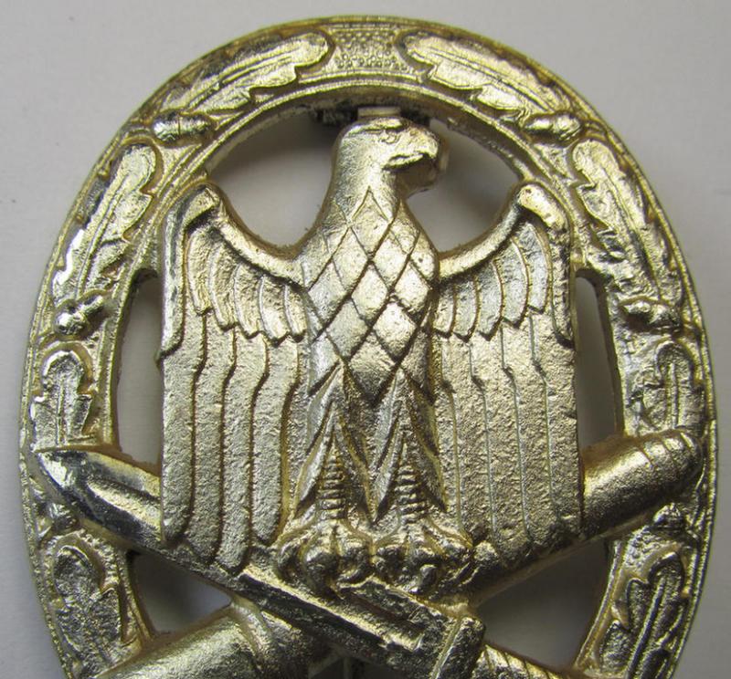 Neat, '1957-pattern, 'Allgemeines Sturmabzeichen' (or: General Assault Badge ie. GAB) being an unmarked, zinc-based- (ie. 'Feinzink'-) and/or: 'solid-back'-version