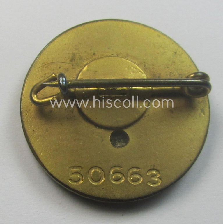 'Goldenes Ehrenzeichen der N.S.D.A.P.' (or: 'kleines Partei-Abzeichen für den Zivilanzug') being a smaller-sized- and (typical) non-maker-marked 'variant' showing the unique bearers'-number: '50663'