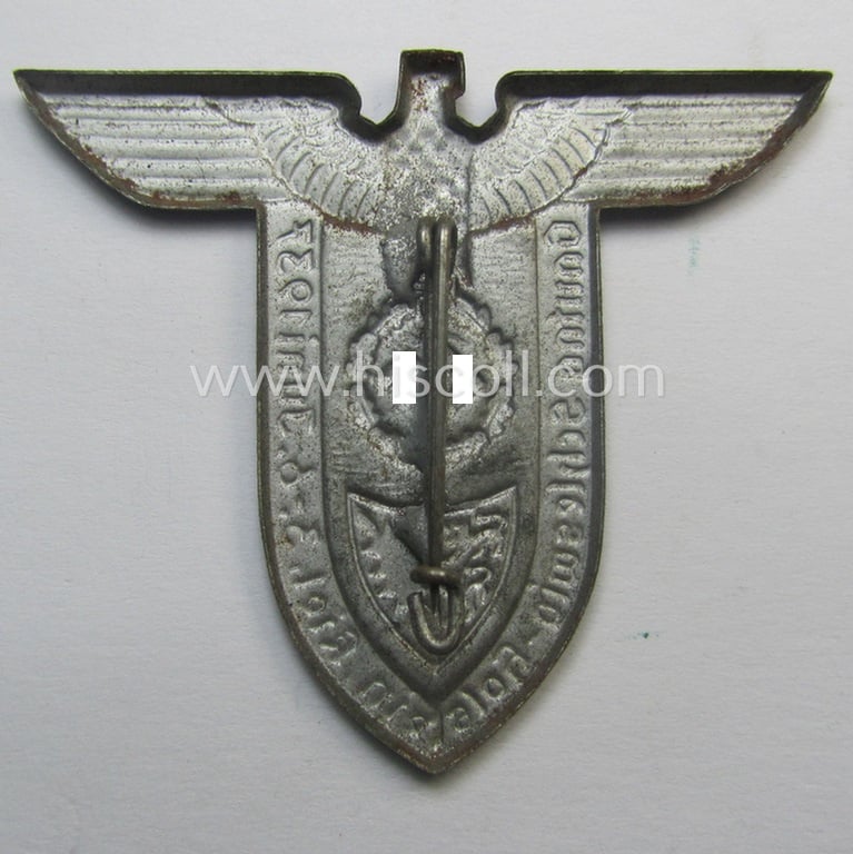 Commemorative, N.S.D.A.P.-related 'tinnie' (ie. 'Tagungs- o. Veranstaltungsabzeichen'-) being a non-maker-marked example showing the text: 'Gautag - Schleswig-Holstein - Kiel - 3.-6. Juni 1937'