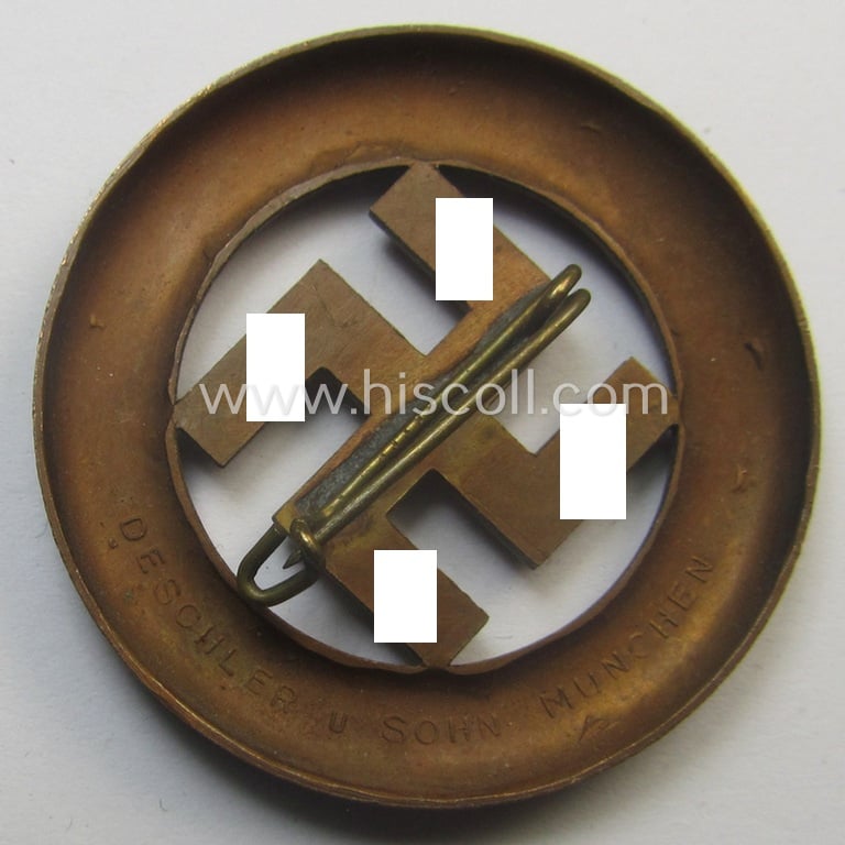 N.S.D.A.P.-related 'Tagungs- o. Veranstaltungsabzeichen' (also referred to as: 'Gau München'-honorary-badge) being a maker- (ie. 'Deschler'-) marked example showing the text: 'Und Ihr habt doch gesiegt - 1933!'
