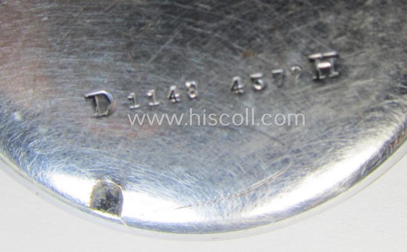 Attractive - and scarcely encountered! - 'Deutsche Wehrmacht'- (ie. typical WWII-period!) pocket-watch (ie. 'Dienstuhr') of the make: 'Longeau' having a black-coloured dial-plate and/or engraved back-plate that reads: 'D 1148 4372 H'